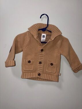 Baby Gap Tan Elbow Patch Chunky Knit Grandpa Cardigan Sweater 6-12 M Boy 2008
